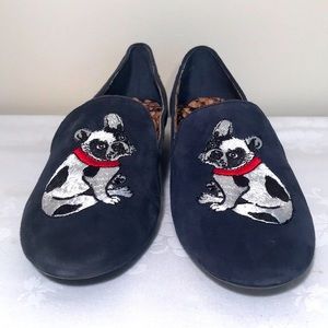 Boutique9 French bulldog suede embroidered studded loafers. 5.5